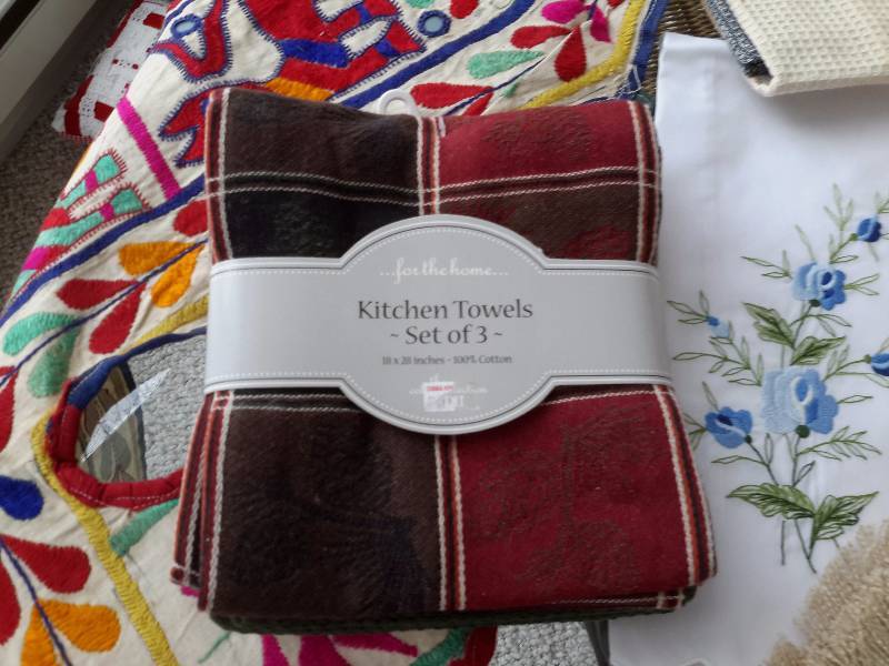 Misc. Napkins, Aprons and a very nice embroidered hanging door top.  Look at the closeups