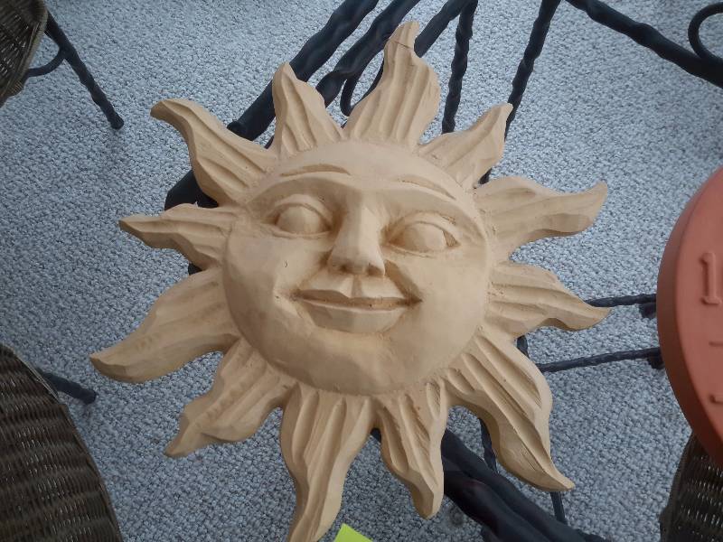Sunshine dcor (has a small repair on one of the rays)  Clay Thermometer, Wind Chime