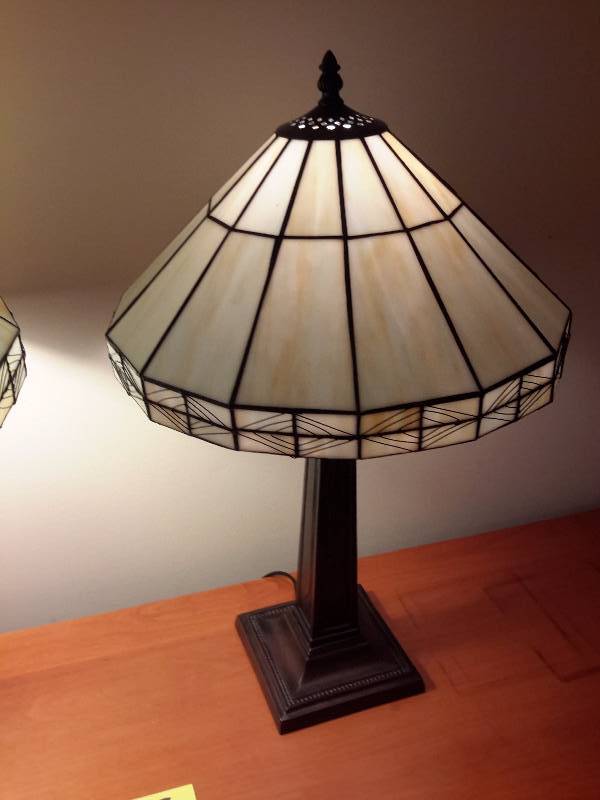 2 nice tiffany style with white glass lamps.. 23in h.  Excellent shape