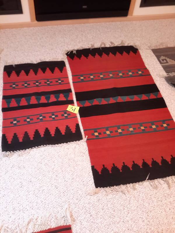 2 Southwestern Style rugs, 23in x 37 12in 30 in x 58 in.
