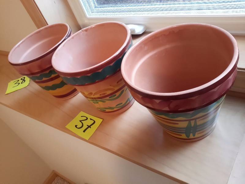 3, red clay pots with Southwestern dcor