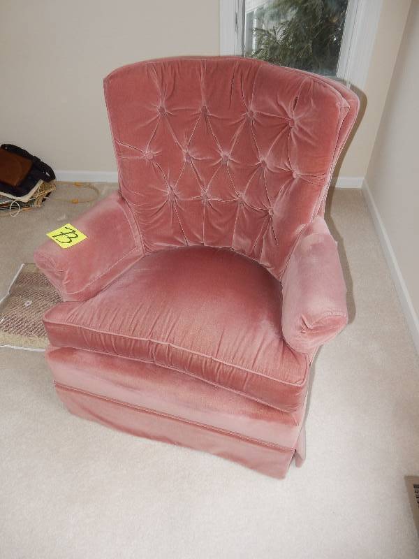 Nice velvet upholstered swivel rocker.. Nice shape.. Includes Blanket as shown