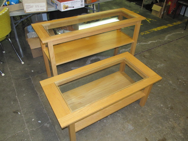 lot 4 image: Matching Solid Wood & Glass Coffee & Sofa Tables