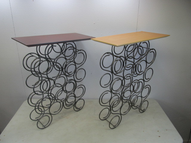 lot 9 image: Pair of Wrought Metal & Wood Side Tables