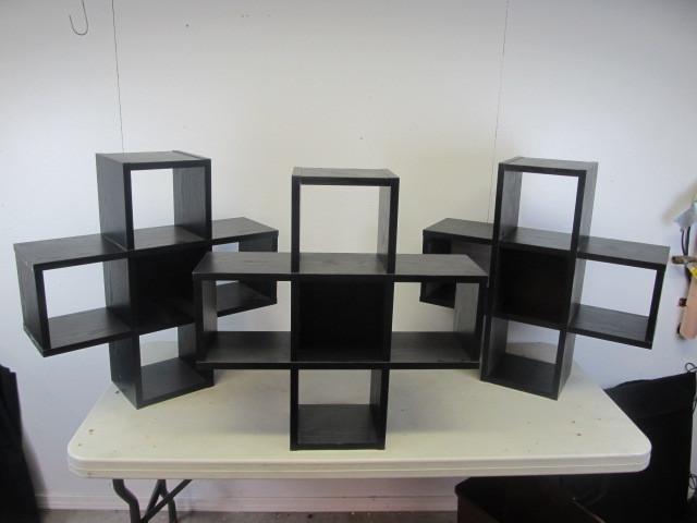 lot 11 image: Set of 3 Black Wood Wall Display Shelves