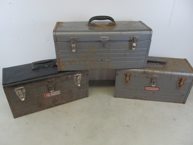 lot 45 image: 3 Vintage Craftsman Metal Toolboxes
