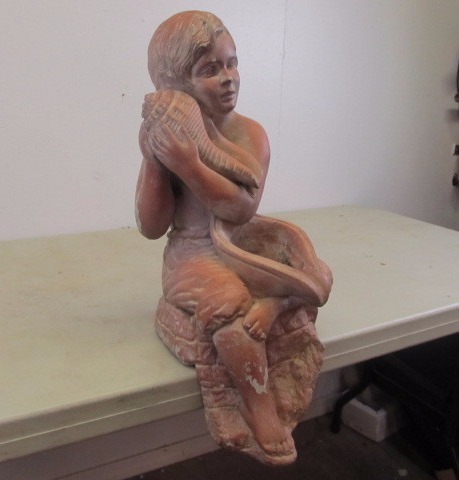 lot 64 image: Large Vintage Cement Porch Statue Girl Holding Shell