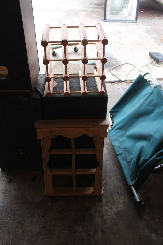 lot 1571 image: Lot of (2) Wood Shelves, Wine Rack and Display Shelf