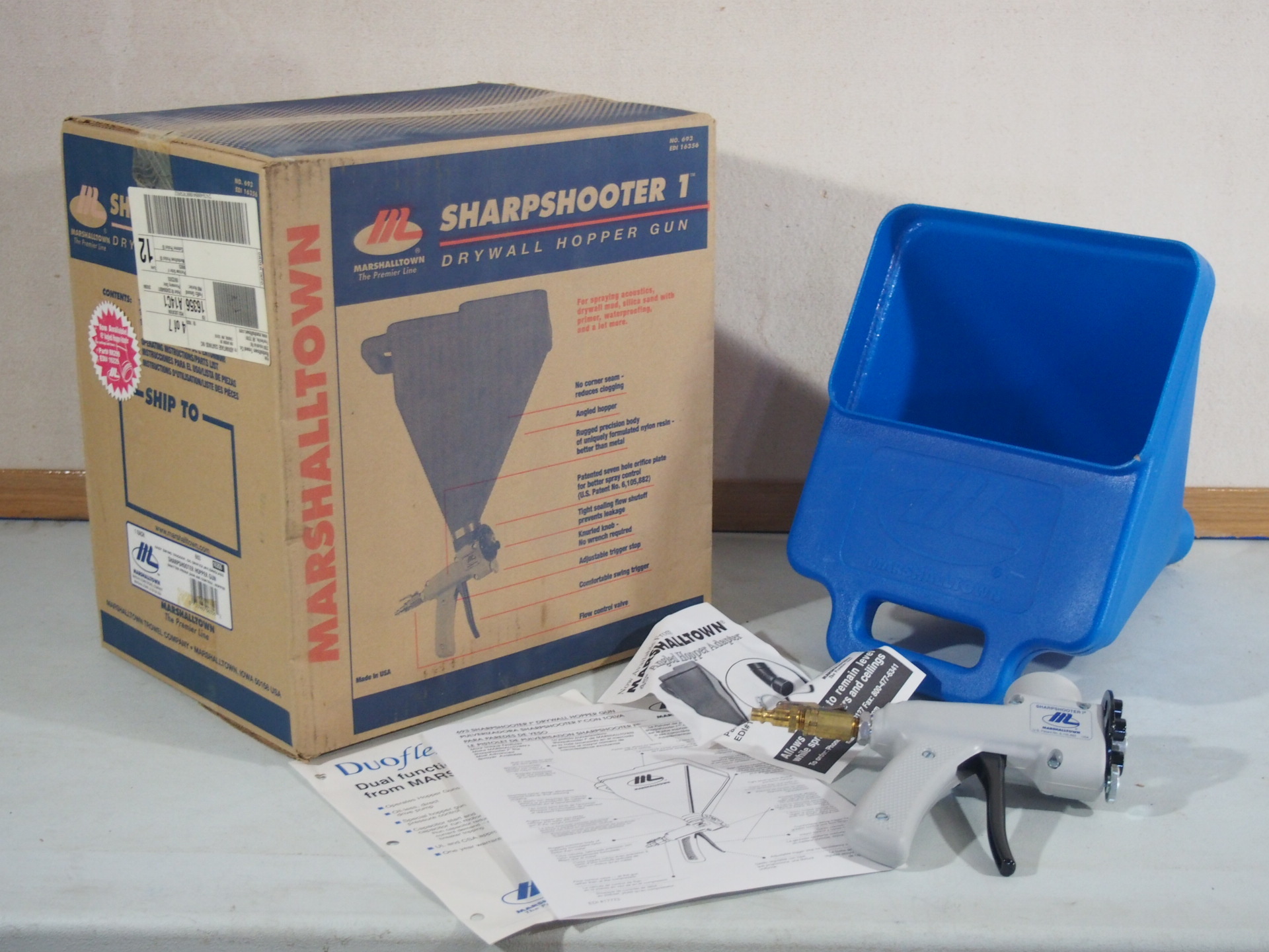 lot 56 image: NEW  Sharpshooter I, Hopper Gun, Plastic Hopper With Lid. Drywall Hopper Sprayer