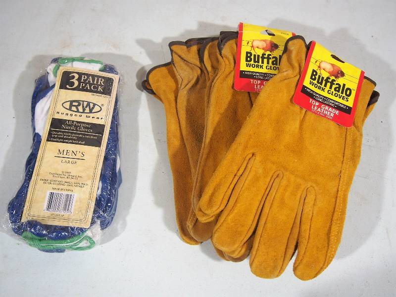lot 113 image: 6pr NEW Leather & Nitrate Work Gloves