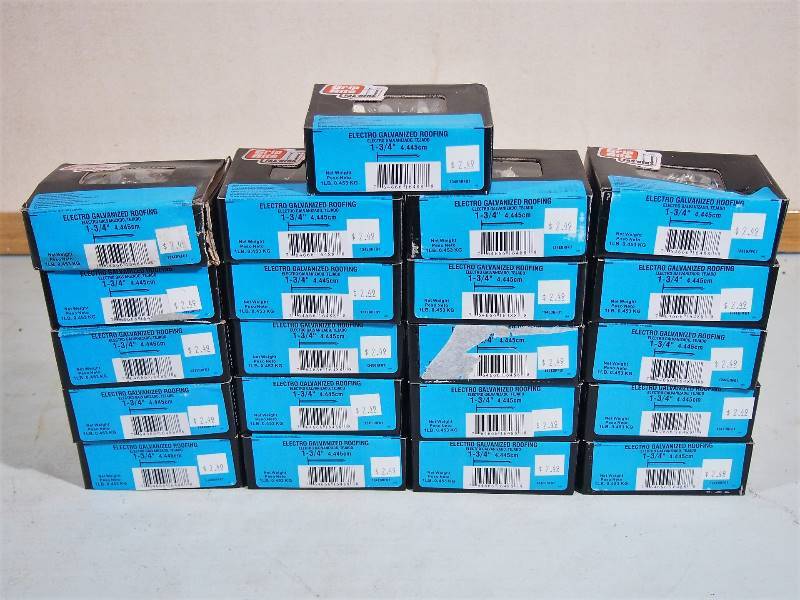 lot 163 image: 20-1 Pound Boxes 1-34 Electro galvanized Roofing Nails