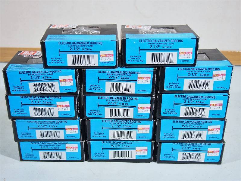 lot 165 image: 14- 1 Pound Boxes 2-12 Electro Galvanized Roofing Nails