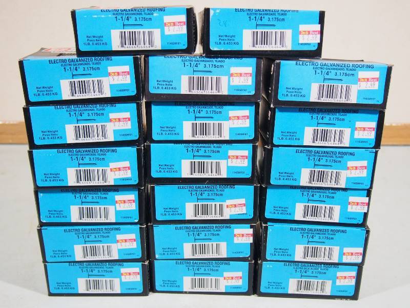 lot 171 image: 20-1 Pound Boxes 1-14 Electro Galvanized Roofing Nails