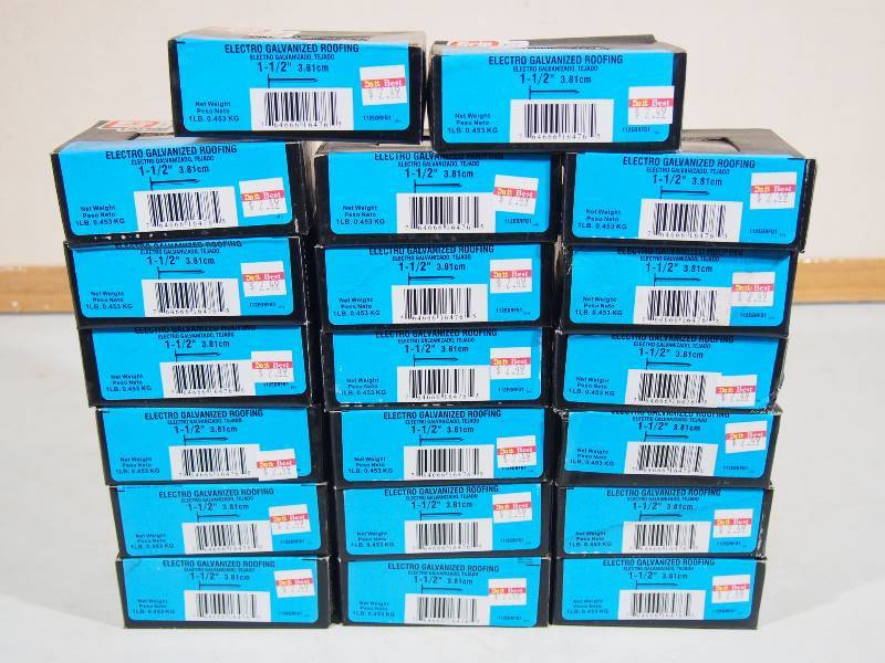 lot 170 image: 20-1 Pound Boxes 1-12 Electro galvanized Roofing Nails