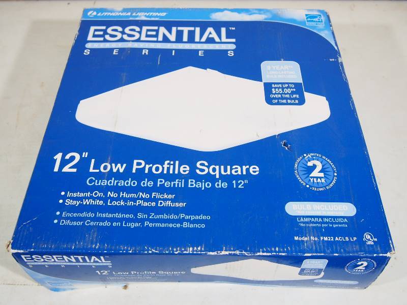 lot 174 image: Essential Series 12 Low Profile Square Fluorescent Light