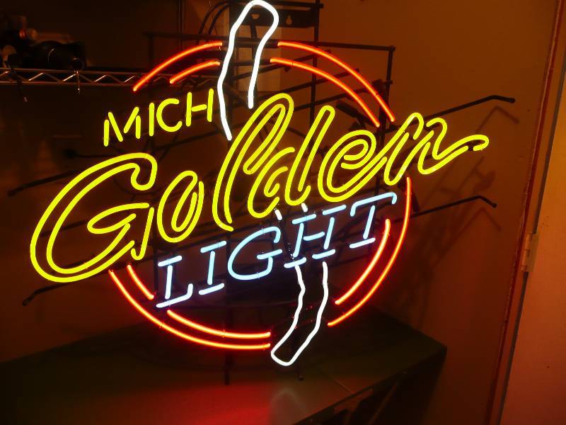 Large - Mich Golden Neon Light - Works Good - 43wide 36 12high