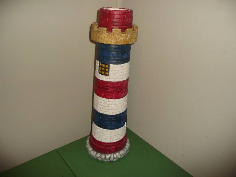 Vintage Hand Painted Plaster Lighthouse - Approx 8wide 24 12high