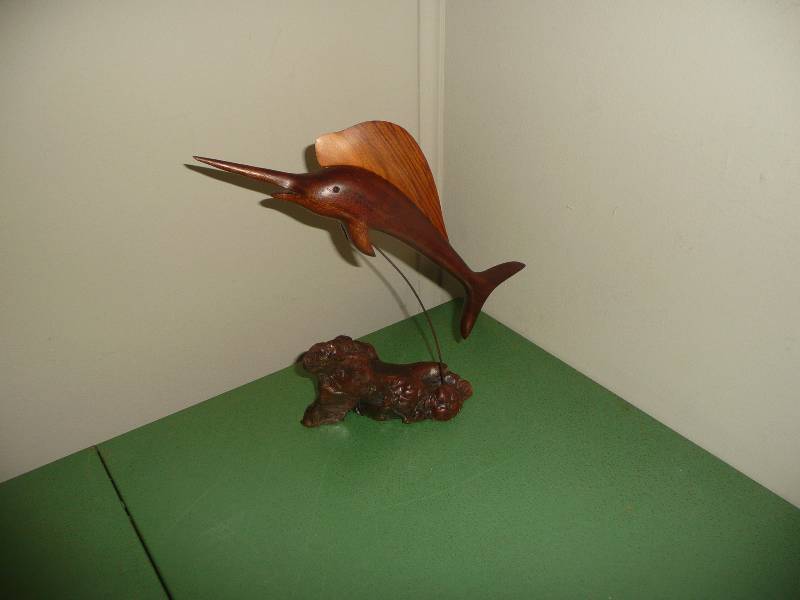 1980 Bruce Stamp Walnut Carving - Swordfish - Very Good Condition