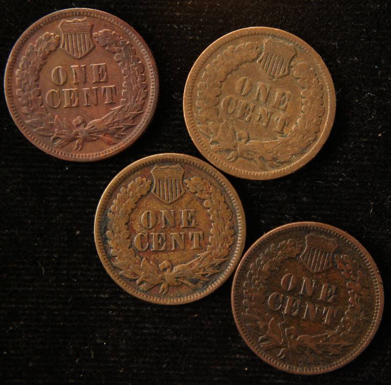 GROUP OF 4 INDIAN HEAD CENTS 1892, 1893, 1904 & 1905