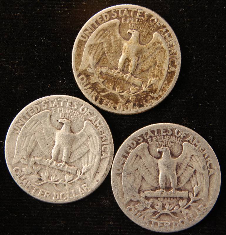 GROUP  OF 3 WASHINGTON SILVER QUARTERS 1942, 1943 & 1944