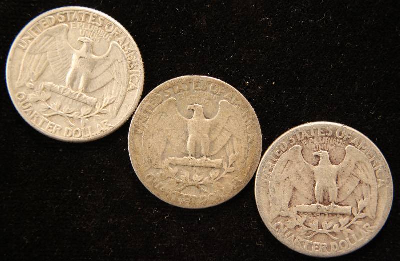 GROUP OF 3 WASHINGTON SILVER QUARTERS 1936. 1937 & 1939