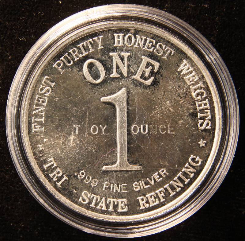 1 TROY OZ. .999 FINE SILVER ROUND BICENTENNIAL TRI-STATE REFINERY