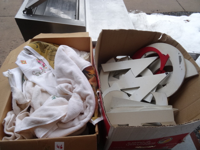 Misc towels and linens. Misc wood l...