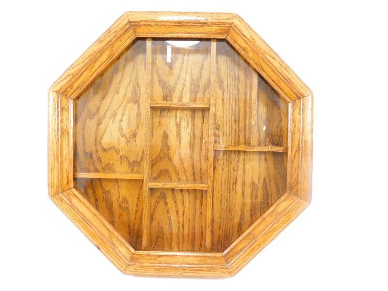 lot 42 image: Wood Octagon Display Shelf WGlass Front