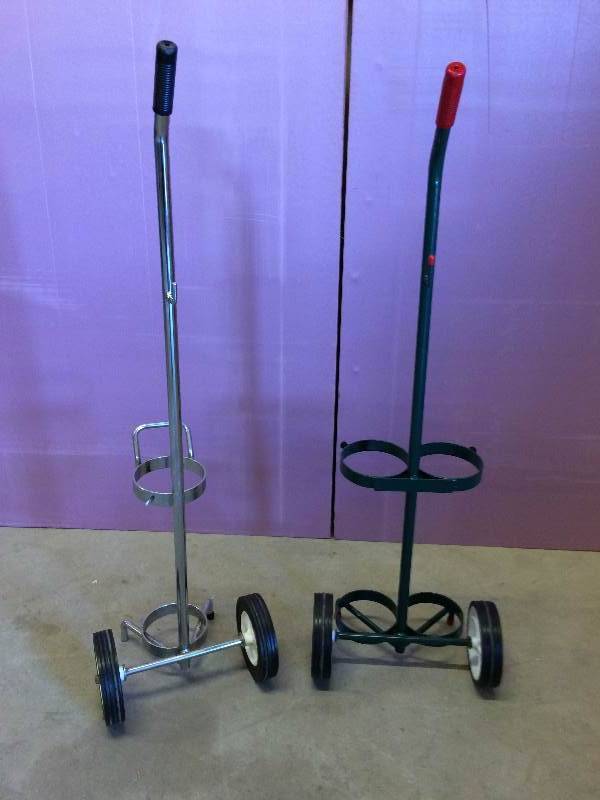 lot 6 image: $$ Two O2 Oxygen Tank Gas Cylinder Transport Wheeled Carts - Super Condition