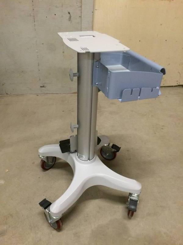 lot 48 image: Retails Used $400 GE Medical Endoscopy Universal Mobile Height Adjustable Ergonomic Workfit Computer PC Workstation Tower Cart Stand Trolly With Locking Wheels Excellent Condition