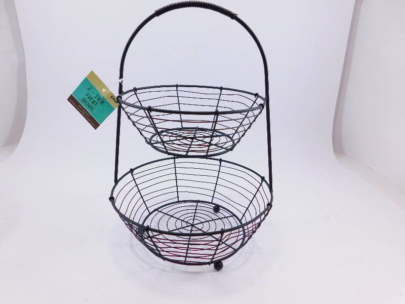 lot 17 image: New 2-Tier Metal Fruit Bowl