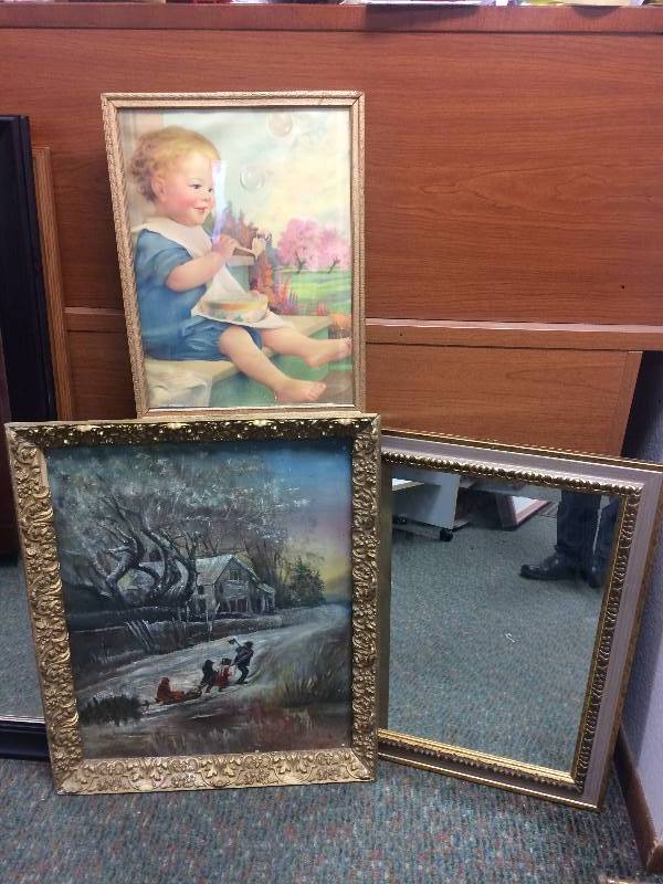 lot 5 image: Vintage Framed Prints and Mirror