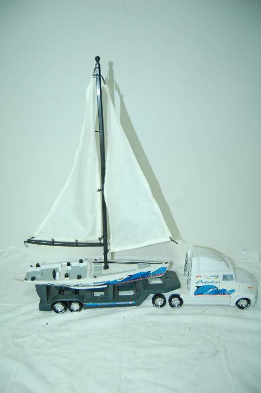 Toy Semi with Trailer and Sail Boat