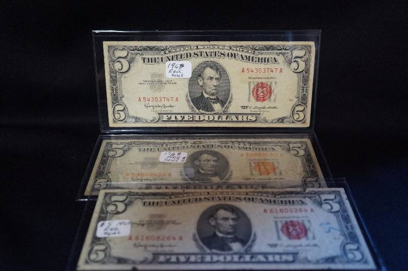 (3) 1963 Red Seal $5 United States Note