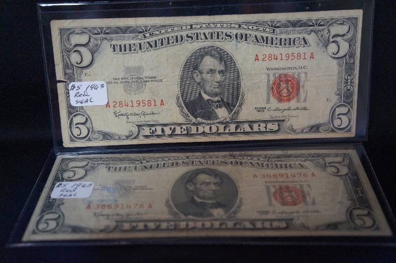 (2) 1963 Red Seal $5 United States Note