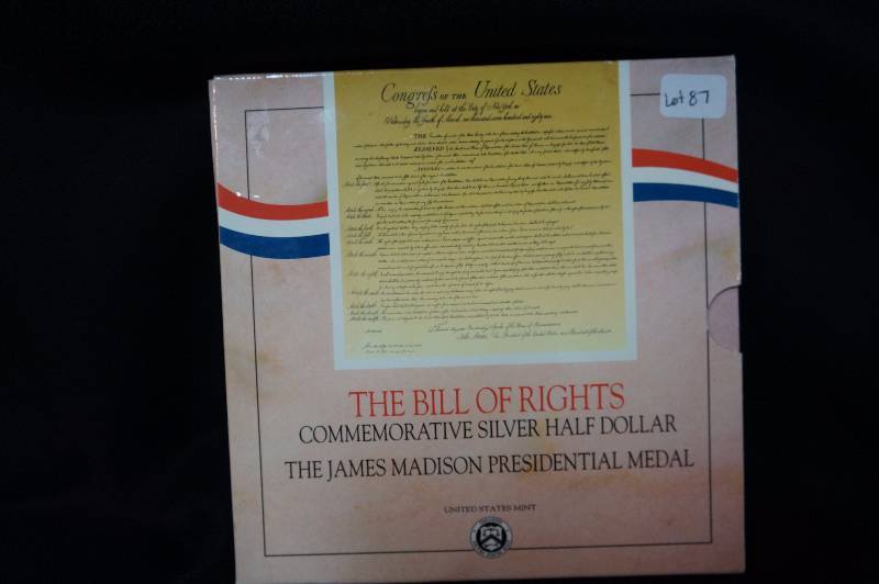 1993 Bill of Rights Commemorative Coins Uncirculated Silver Half Dollar and James Madison Presidential Medal