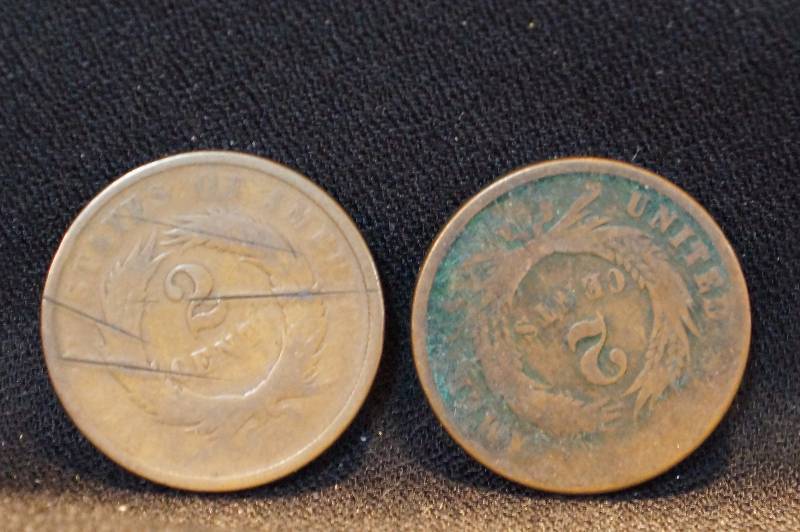 (2) 1864, 1865, 1867 Two Cent Pieces