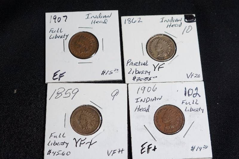 1859,1862,1907,1906, Indian Head Penny