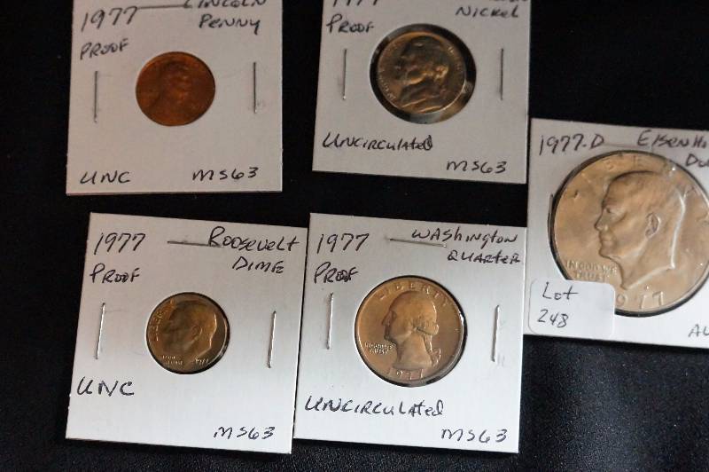 1977 Eisenhower Dollar, MS63 Proof Washington Quarter, Jefferson Nickel, Roosevelt Dime and Lincoln Penny