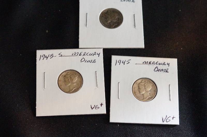 1945, 1942-D, 1943-S Silver Mercury Dimes