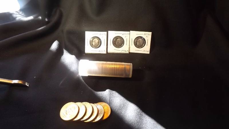 2005, 2006, 2007-S Silver Proof Roosevelt Dimes, 1959 - 2008 50 Coin  Uncirculated Lincoln Penny Year Set, (6)   Presidential Dollars