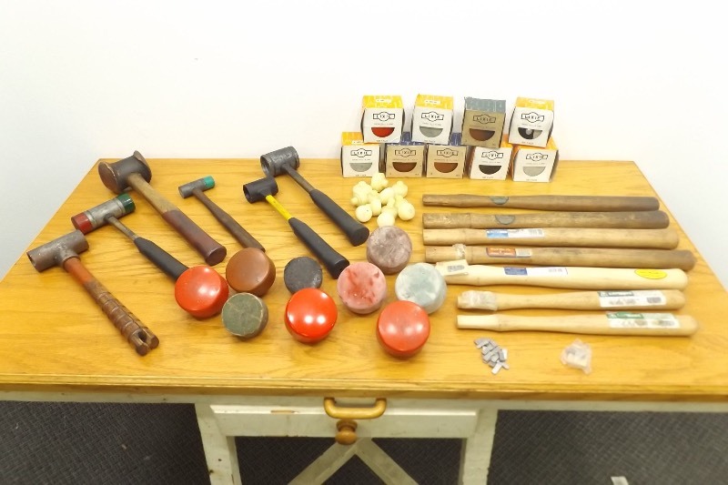 Large Lot of Mallet Hammers, Mallet Heads, Handles, etc.