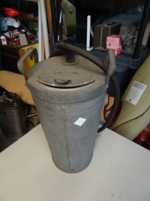 lot 53 image: Vintage Dobbins super bilt galvanized hand pump fire extinguisher.