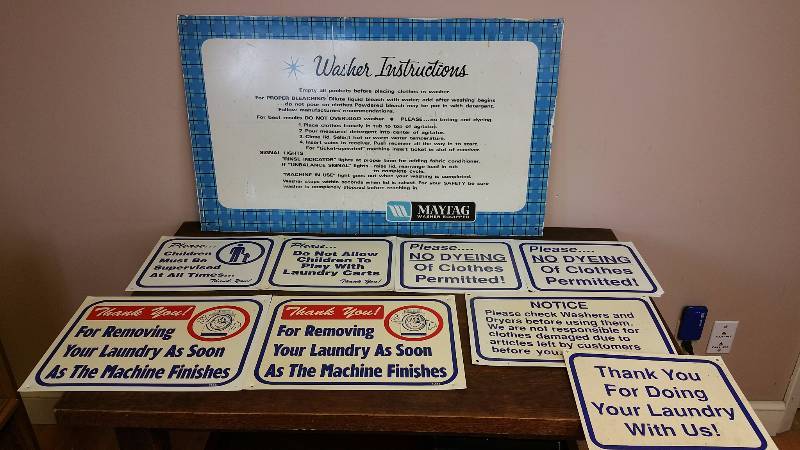lot 210 image: Metal Matag & Assortment of Vintage Laundromat Signs