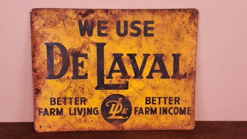 lot 7 image: Vintage Metal DeLaval Farm Sign