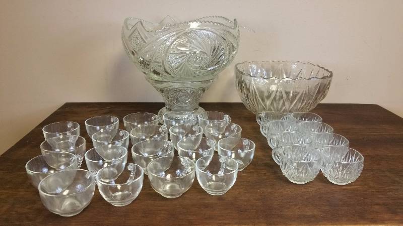 lot 31 image: Cut Glass Punch Bowl Set & Punch Bowl Set