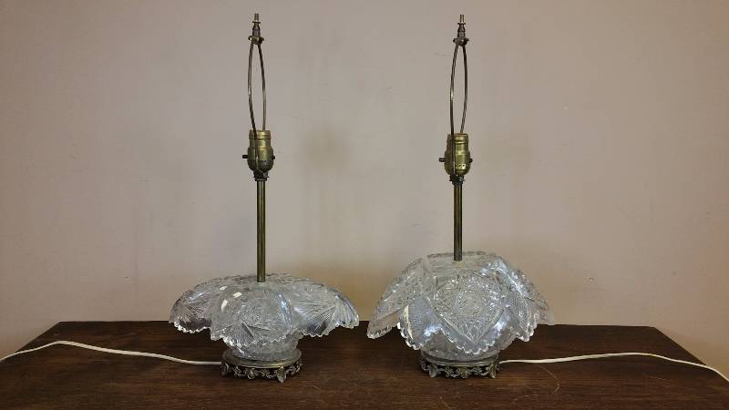 lot 37 image: (2) Antique Cut Crystal Table Lamps
