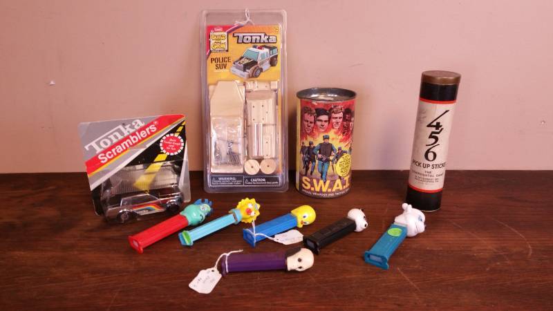 lot 75 image: (2) Tonka Toys in Original Packaging, Pick Up Sticks, Pez, Etc