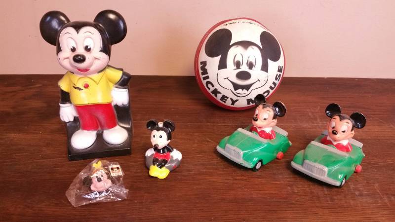 lot 80 image: Mickey Mouse Tricky Rider, Vintage Ball, Vintage Bank, Etc.