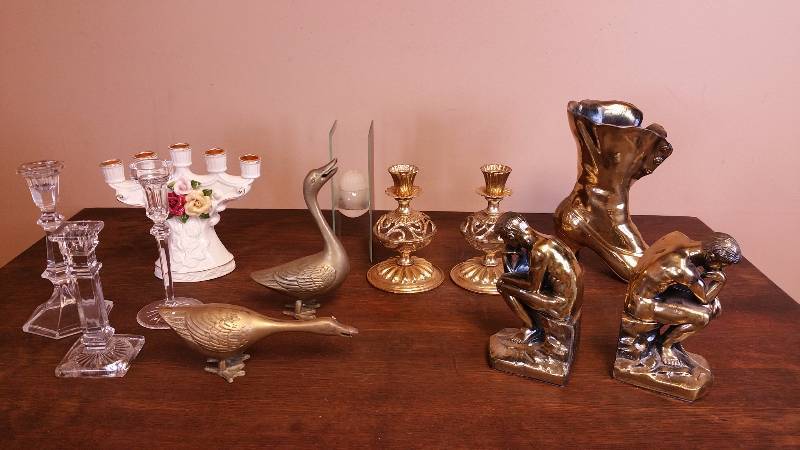 lot 99 image: Brass Figures, Crystal, and Porcelain Items